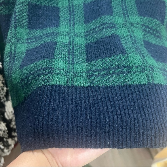 OLD NAVY Green Plaid Wool Blend Sweater Ribbed Pullover Chunky Warm Long Sleeves - Picture 4 of 6